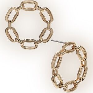 💛On 34th Small Chain Link Front-Facing Hoop Earrings, Post-Back Closure Gold